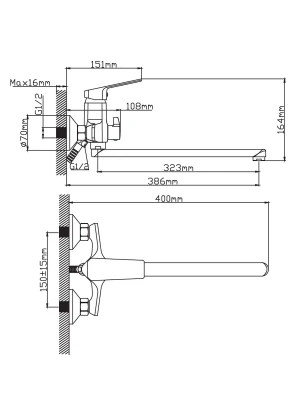 Смеситель Diadonna D165-22 для ванны с длинным изливом