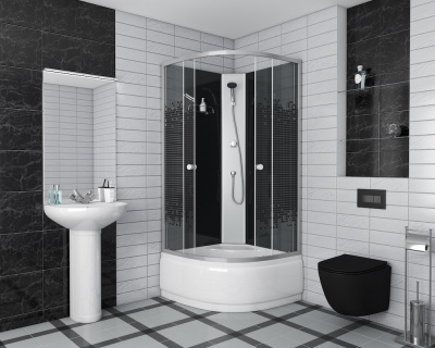 Душевая кабина NG-7508-14BK BLACK (900*900*2150) высокий поддон мозаика