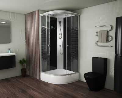Душевая кабина NG-3504-14 Black (900*900*2150) средний поддон мозаика