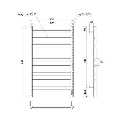 Полотенцесушитель электр Point Селена PN16858GR П8 500*800 графит