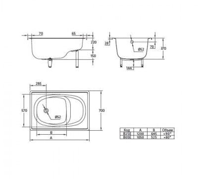 Ванна стальная BLB Europa 120*70 c сиденьем