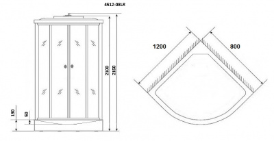 Душевая кабина NG-4512-14L BLACK (1200*800*2150) низкий поддон мозаика